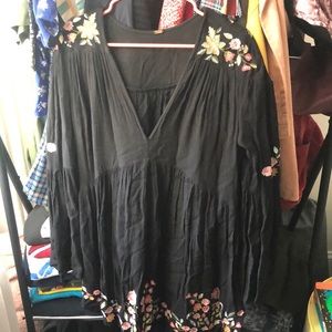 Free People Black Floral Embroidered Dress